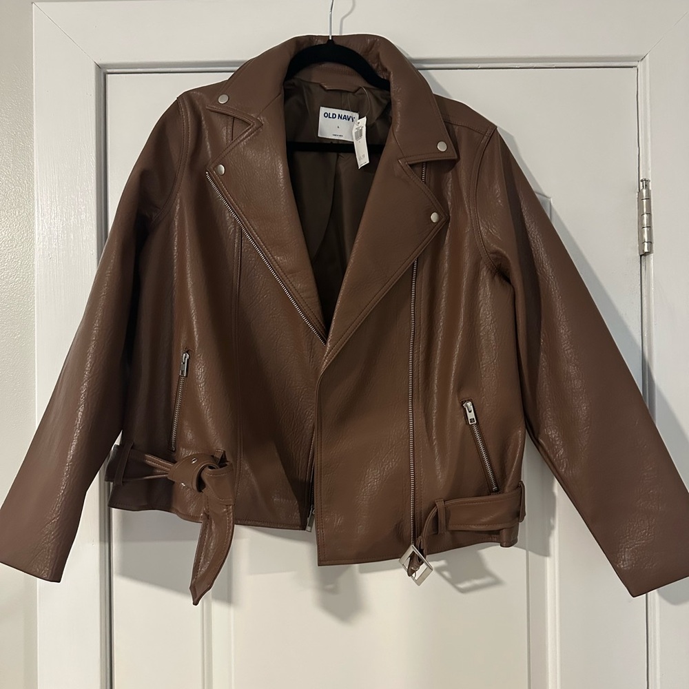 Old Navy Women's Brown Faux Leather Moto Jacket